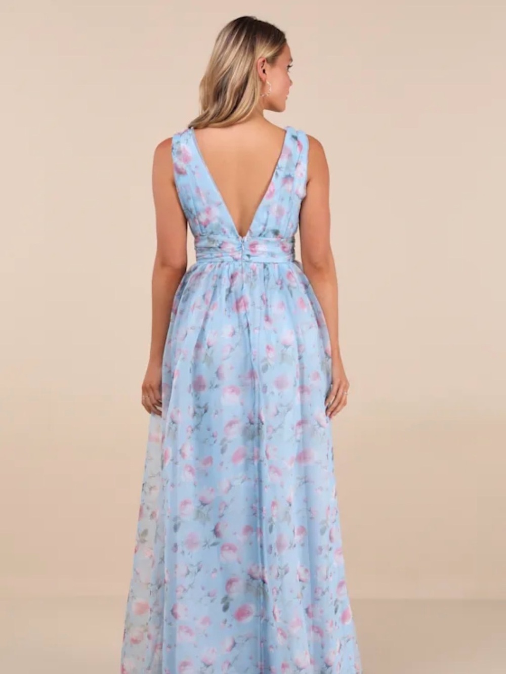 Lulu's Light Blue Floral Maxi Dress with Pink Accents - Picture 2 of 4